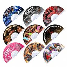 大型折叠扇，欧美流行风格，热门图案印花摄影道具扇，适合日常聚会、化装舞会、篝火晚会等场合。 - 彩色 - 查看 1