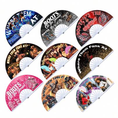 مروحة قابلة للطي كبيرة، بطراز أوروبي وأمريكي عصري، طباعة جرافيك شائعة كدعامة تصوير، مناسبة للحفلات اليومية وحفلات الأزياء والحفلات الليلية