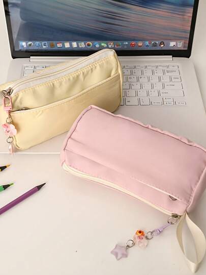 2 件装铅笔盒 + 云朵星星挂饰 新款ins风铅笔盒 大容量可爱文具袋 高性价比简约铅笔盒 文具盒