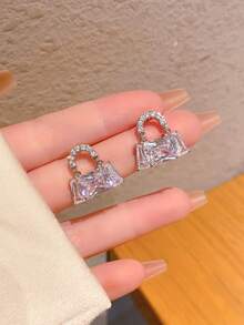 2pcs Luxury Micro-Inlaid Zirconia Handbag Shaped Earrings, Elegant Daily Wear Earrings For Women - Fashion Earrings - View 5