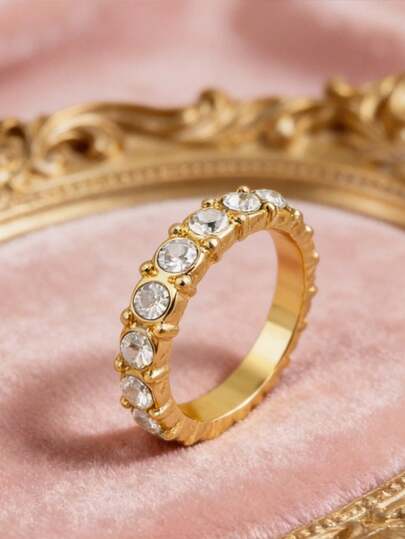 1 pieza Anillo con incrustaciones de diamantes de lujo, accesorio elegante y versátil para el dedo con diseño único y minimalista