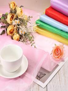 1件欧根纱面料，高密度三层闪亮背景面料，新娘星光薄纱面料 - 本白色 - 查看 4