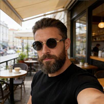 Neutral Retro Black Round-Frame Fashion Glasses, Suitable For Vacation And Street Style