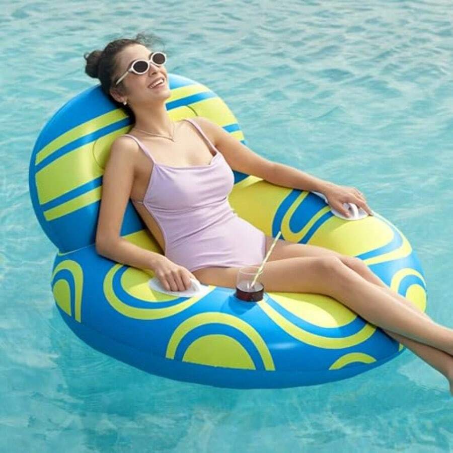 Sloosh - Tumbona inflable para piscina sofá flotante con respaldo grande - AZUL - Ver 1