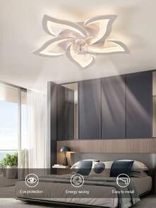Stylish White Ceiling Fan Light With 5 Petal Blades, Dimmable Lighting & Adjustable Fan Speed For Home - one-size - View 6