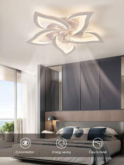 Stylish White Ceiling Fan Light With 5 Petal Blades, Dimmable Lighting & Adjustable Fan Speed For Home