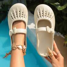 可爱蝴蝶结拖鞋，透气镂空休闲拖鞋，女士 - 咖啡棕 - 查看 4