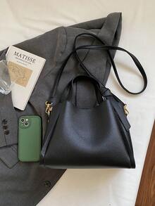 女士手提包，时尚简约商务通勤黑色单肩包 - 黑色 - 查看 7