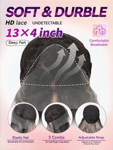 Perucă lungă cu onduleuri 13x4 HD, cu dantelă frontală, 28 de inci, maro, negru, ombre, culoare mixtă, sintetică, fabricată la mașină, rezistentă la căldură, pentru cosplay și festivaluri de muzică - Evidențierea maro - Vizualizare 5