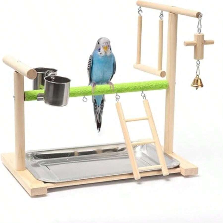 Parque de juegos para pájarosPerchas para Aves Periquito Perchas para Jaulas de Aves cacatúas Juguete para loros con bandeja extraíble viene con 2 vasos de acero inoxidable columpio escalera - Blanco - Ver 1
