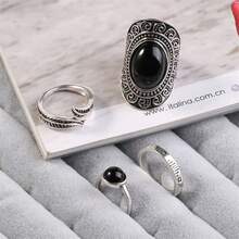 3/5/6/8pcs/Set Bohemian Vintage Exaggerated Ring Set, Random Style Assortment - Antique Silver - View 5