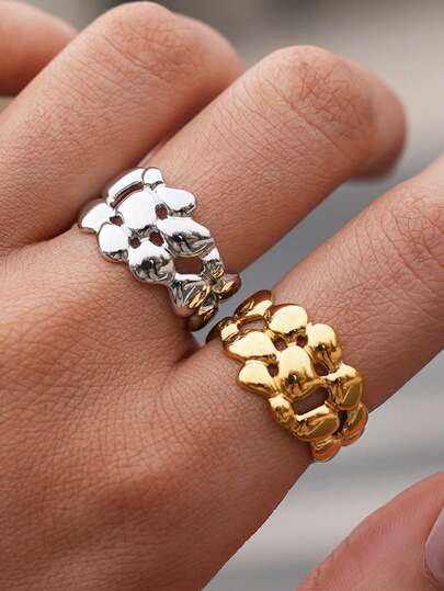 Frminee قطعتان/قطعة واحدة خاتم أصبع سميك بتصميم هندسي بسيط مطلي بالذهب عيار 18 قيراط من الفولاذ المقاوم للصدأ، خاتم أصبع واسع غير منتظم للنساء، هدية مجوهرات بأسلوب غربي