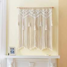 1 件套手工编织壁挂，波西米亚风叶子流苏窗帘，手工编织帘幔，手工编织蕾丝短帘隔断墙挂毯背景 - 不含木杆 - 白色 - 查看 8