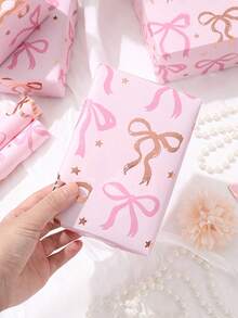 1/3/6 Rolls Pink Wrapping Paper, Cute Bow Design Gift Wrap, Double-Sided Plaid Pattern Suitable For Baby Shower, Birthday, Wedding - Multicolor - View 4