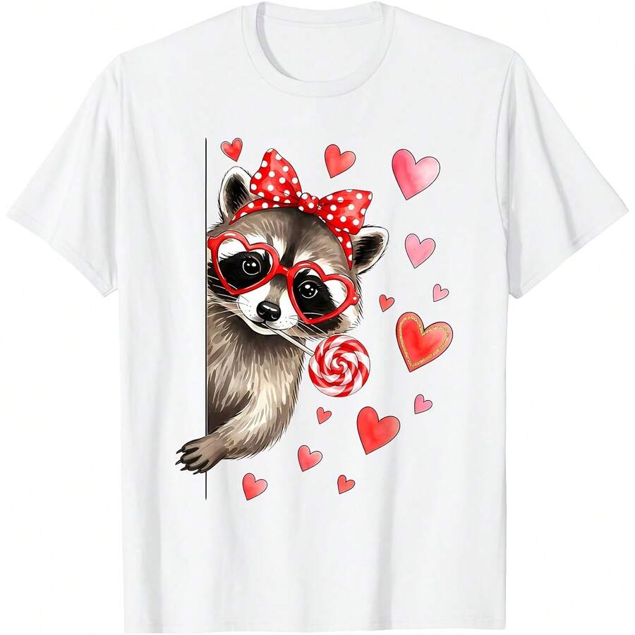 Vaine  And Lovely Rac Love Heart Vaines Day T-Shirt All Seasons,220g Pure Cotton Single-Sided Printed Crew Neck Short-Sleeved T-Shirt,Unisex Top,Base Layer - 顏色4 - 查看 1