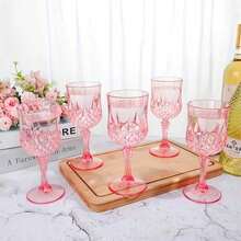 1/2/4/6/8/12只装粉色葡萄酒杯，粉色印花高脚杯，适用于派对、婚礼、万圣节、返校季、节日礼物，7盎司 - 粉色 - 查看 3