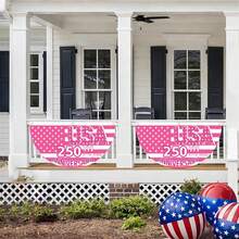 250th Anniversary Bunting 4th Of July Hanging Bunting Flags Outdoor Fan Flag Banner For Home Party Yard Garden Decor - 粉紅色 - 查看 3