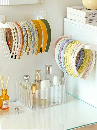 1pc No Drill Bathroom Wall Mounted Hair Accessory Storage Rack, Space-Saving Plastic Organizer Holder For Headbands, Hair Clips, Ideal For Dorms, No Damage Hair Clip Display Rack