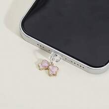 1 pièce Élégant bouchon anti-poussière rose et blanc en forme de nœud/Convient pour Lightning (5-14)/Type-C/Style sœur à la mode/Cadeau d'anniversaire créatif/Pendentif de téléphone - Multicolore - Voir 2