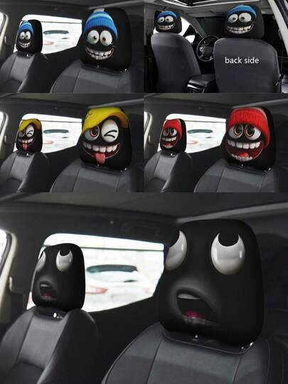 2pcs Personalized Car Headrest Covers, Black & White Big Eye Print - Fits All Models, No Filling Design, Easy Installation - Funny Car Interior Decor For Male/Female Drivers & Passengers - Car Seat Headrest Protector