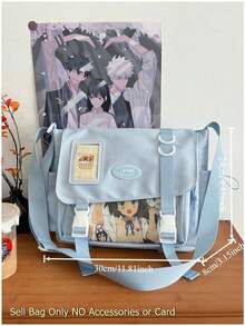 日系可爱痛包 女款斜挎包 大学生书包 透明PVC DIY手提包 带徽章展示板 单肩包 女生痛包 动漫 - 黑色 - 查看 8