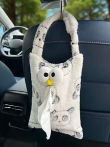 1pc Grey & White Plush Tissue Box, Car Hanging Tissue Paper Holder - Tissue Box - View 13