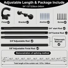 黑色双层窗帘杆，长度40至165英寸，遮光环绕式窗帘杆，3/4英寸遮光伸缩双层窗帘杆，易于安装且可调节，重型弧形拼接遮光双层杆，全金属材质，铝制支架 - 雙層遮陽-黑色 - 查看 17