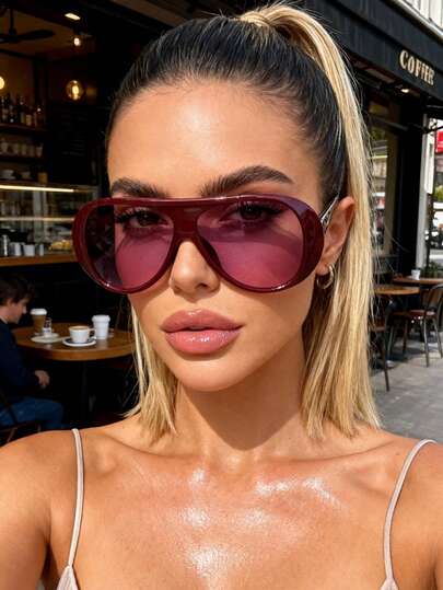 1 par de gafas de mujer con diseño de doble haz de estilo piloto, de alta sensibilidad y estilo futurista, ideales para actividades al aire libre, atuendos de citas, despedidas de soltera, accesorios de playa y talla grande