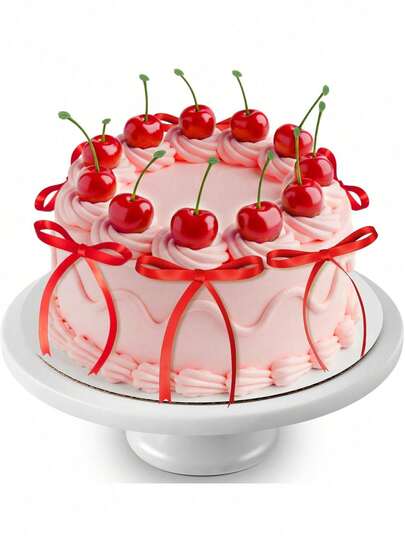 Bộ trang trí bánh kem 24 món chủ đề quả anh đào bao gồm quả anh đào nhân tạo và nơ đỏ, thích hợp để trang trí tiệc sinh nhật, tiệc cưới mùa hè, tiệc độc thân và tiệc theo chủ đề nơ anh đào.