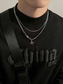 1 chiếc vòng cổ mặt dây chuyền đá quý đen hình gai nhọn, phong cách đường phố hip-hop độc đáo của châu Âu và Mỹ, dây chuyền cao cấp unisex đeo quanh xương đòn, dây chuyền áo len. - Nhiều màu - Xem 2