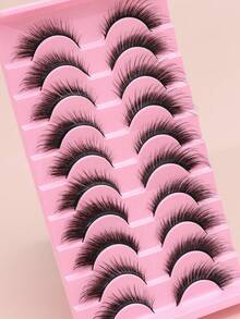 Ayrmilla 10 Pairs New Fox/Cat Eye False Eyelashes, Create Charming Makeup, Natural Curly & Lengthening, Sexy Lashes, Enhance Charm, Natural & Delicate, Criss-Cross Fluffy, Curled Ends, Suitable For Daily Wear & Commuting - Black - View 3