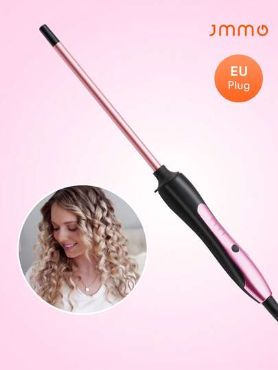 JMMO Thin Curling Iron, 9mm Mini Hair Curler, Ceramic Small Barrel Curling Iron With Adjustable Temperature, Fast Heating, Auto-Off, For Short & Long Hair, Rose Gold-EU Plug