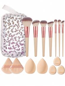 15PCS Makeup Tools Set Including:7PCS Makeup Brush Set+1pc Multi-Functional Zipper Toiletry And Cosmetic Bag Waterproof+3PCS Mini Air Cushion Powder Puffs+2PCS Makeup Sponges+2PCS Triangle Powder Puffs,All-In-One & Beginner-Friendly | Travel-Ready & Gift-Ready | Perfect For Newbies/Her - Multicolor - View 10