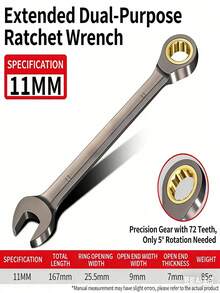 Chrome Vanadium Steel Combination Ratchet Wrench Set - Dual-Function, Quick Release, Open-End & Box-End Spanner Tools For Home & Automotive Repair - Adjustable Head Ratchet Wrench - View 13