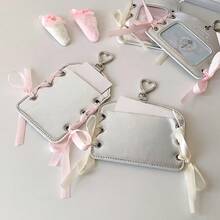 Ballerina Style DIY Ribbon Card Holder, Student Silver Shiny 3-Inch Idol Card Pouch, Backpack Accessory - Ribbon Card Holder - View 9