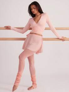 Hauture 女式四季休闲运动系带长袖 T 恤，透明质地，百搭白色套头衫 - 粉色 - 查看 4