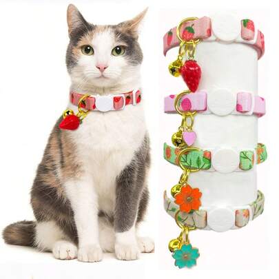 Gzpets Angels 情人节猫项圈，带铃铛心形吊坠的可脱卸猫项圈，耐用金属扣，适合所有品种和体型的猫咪，可爱宠物配饰，男女皆宜，也适合狗狗佩戴，趣味设计，安全金属扣，情人节礼物