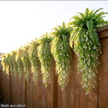 4件套大型波士顿蕨和山茶花壁挂组合，户外 - 婚礼花园现代装饰 | 花园和露台装饰，免维护 - 非常适合春季、情人节、母亲节、复活节、圣帕特里克节、生日、周年纪念日、室内/室外人造花卉装饰、家居节日装饰 - 白色 - 查看 6