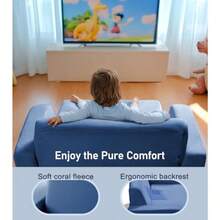 Sofá convertible 3 en 1 extra ancho para niños sofá abierto para tumbona cómodo sillón para niños lavable a máquina sofá cama para niños para divertirse o descansar cómodo azul oscuro - azul oscuro - Ver 4