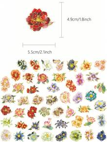 50张花卉金箔贴纸，适用于笔记本、剪贴簿、日记本、水瓶、吉他马克杯 - DIY贴纸、剪贴簿用品、文具、趣味贴纸、Kindle - 彩色 - 查看 3
