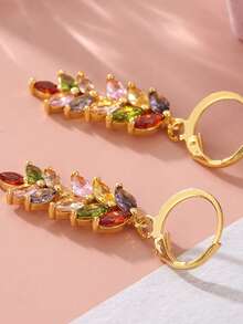 1对优雅竖款耳环，展现自信风采（金色） - 彩色的 - 查看 2