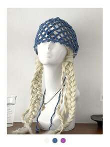 Handmade Crochet Hollow Out Beanie Hat, New Spring Tassel Tie Breathable Knit Mesh Cap, Small Face Flattering, Handmade Crochet Hollow Floral Beanie Hat, Large Head Circumference Knit Cap, Summer - Multicolor - View 11