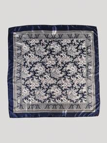 1条百搭复古佩斯利花纹印花围巾 - 藏青色 - 查看 4