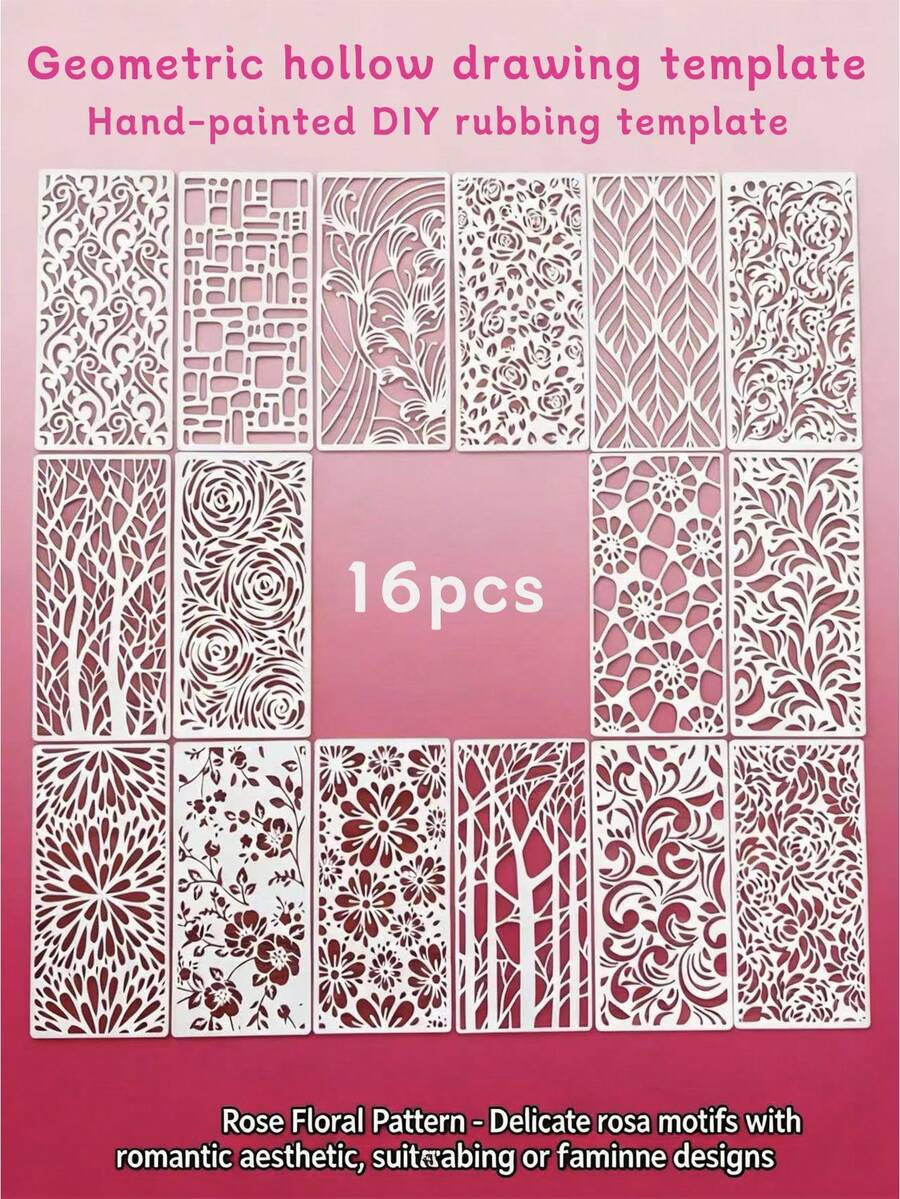 16pcs Geometric Texture Hollow Template, Snake Skin Pattern Creative Fabric, Wall, Wood Board Stencil For Spray Painting, Reusable And Washable