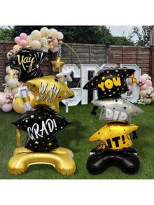 2 piezas Gorro de graduación gigante inflable, adecuado para decoración de fiesta de graduación, globos de papel de aluminio para celebración de graduación universitaria - multicolor - Ver 6