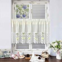 1 Stück süße koreanische beige Tulpen-dekorierte Kurze Vorhänge für kleine Fenster, Apartment Küche Vorhänge, Schlafzimmer Fenster Ventil, ohne Bohren Spannstange Vorhänge - Beige - Übersicht 8