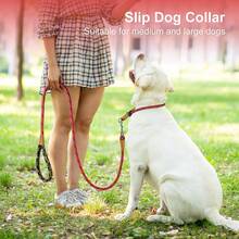 1PC Reflective Rope Training Dog Collar, Nylon Braided No Pull Quick Release Round Rope Collar With Adjustable Stopper For Medium And Large Dogs - Red - View 8