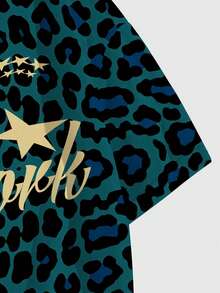 男士字母豹纹短袖单排扣棒球衫 - 彩色 - 查看 3