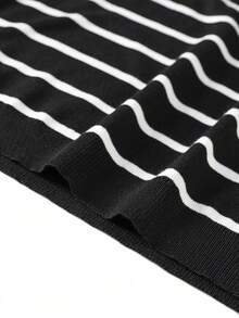 GRDR 1件男士夏季至初秋圆领条纹针织短袖衬衫，户外休闲装 - 黑色 - 查看 6