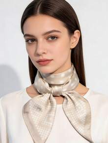 1条65*65厘米方形真丝方巾，女士缎面几何波点印花，可作领巾、头巾、时尚头饰、披肩、围巾 - 彩色 - 查看 2